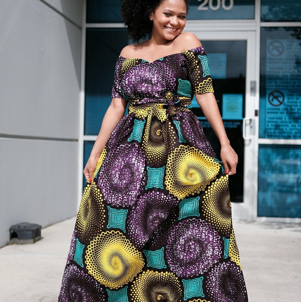 African Ankara women full length Maxi dress